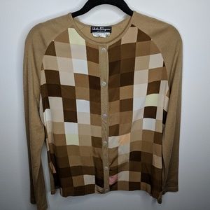 Salvatore Ferragamo Cardigan Silk Wool Brown sz M